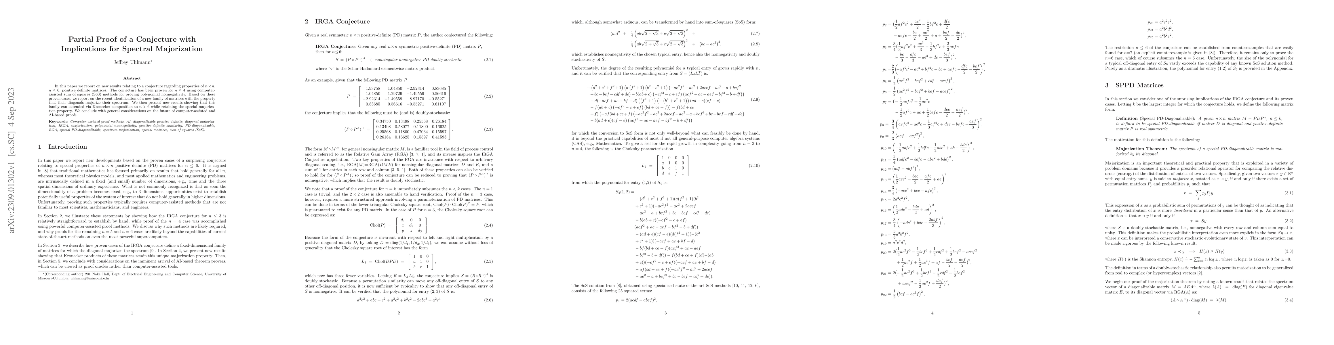 Thumbnail for Partial Proof of a Conjecture with Implications for Spectral
  Majorization