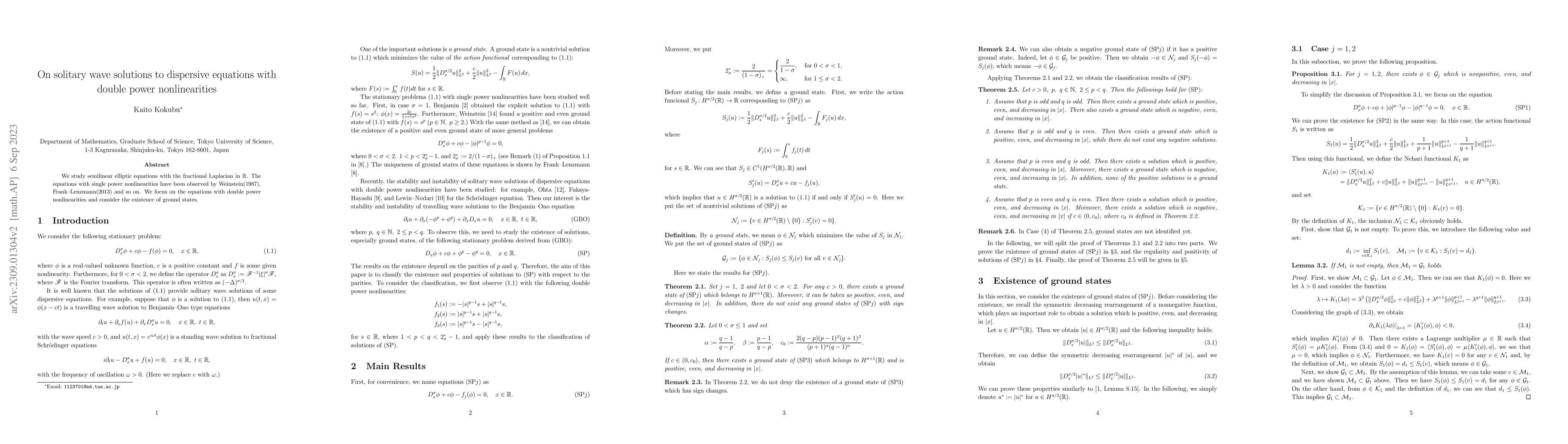 Thumbnail for On solitary wave solutions to dispersive equations with double power
  nonlinearities