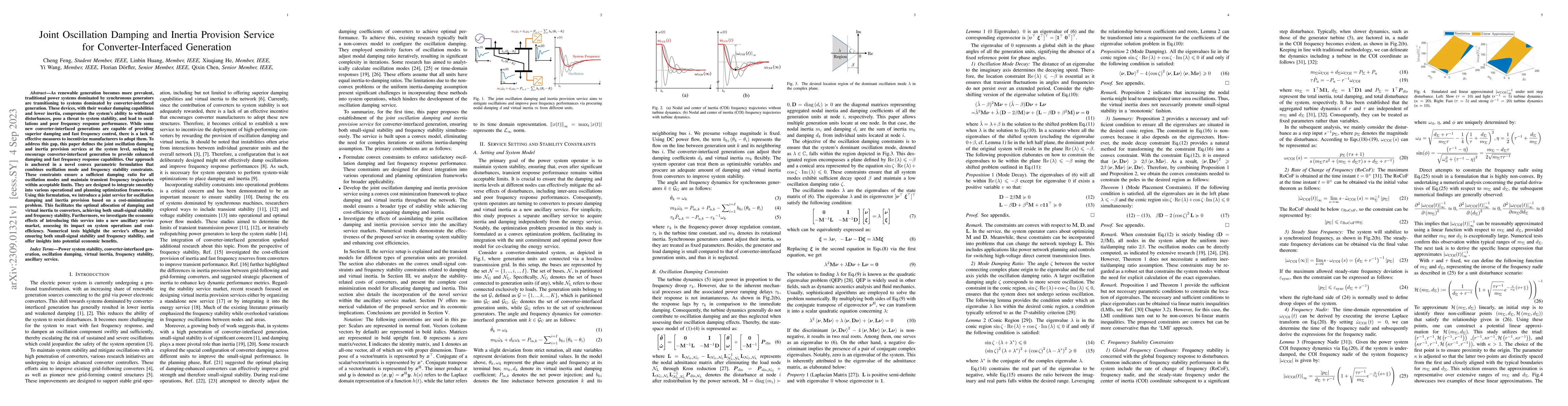 Thumbnail for Joint Oscillation Damping and Inertia Provision Service for
  Converter-Interfaced Generation