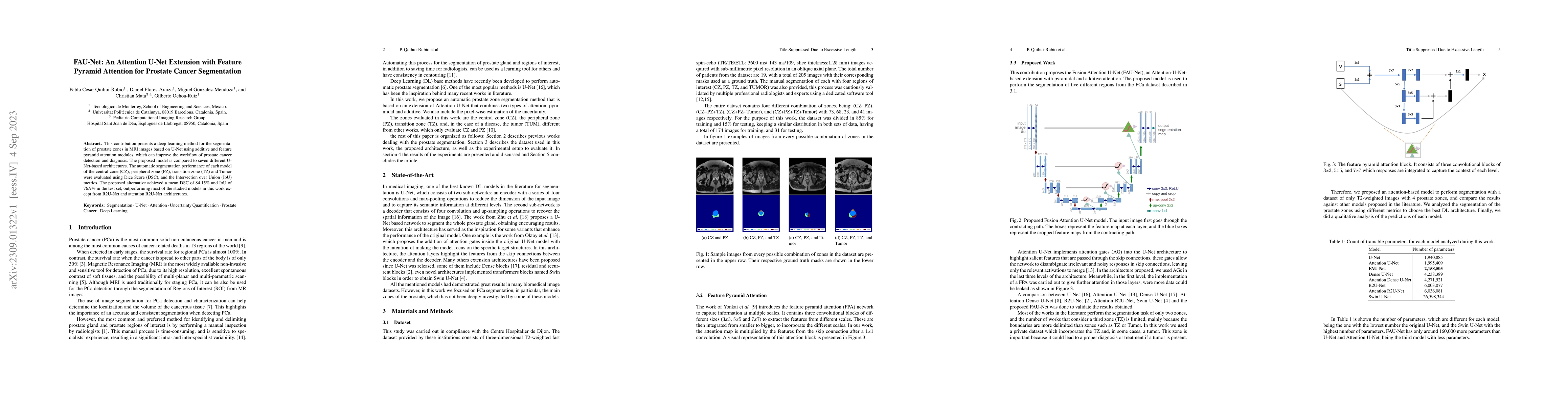Thumbnail for FAU-Net: An Attention U-Net Extension with Feature Pyramid Attention for
  Prostate Cancer Segmentation