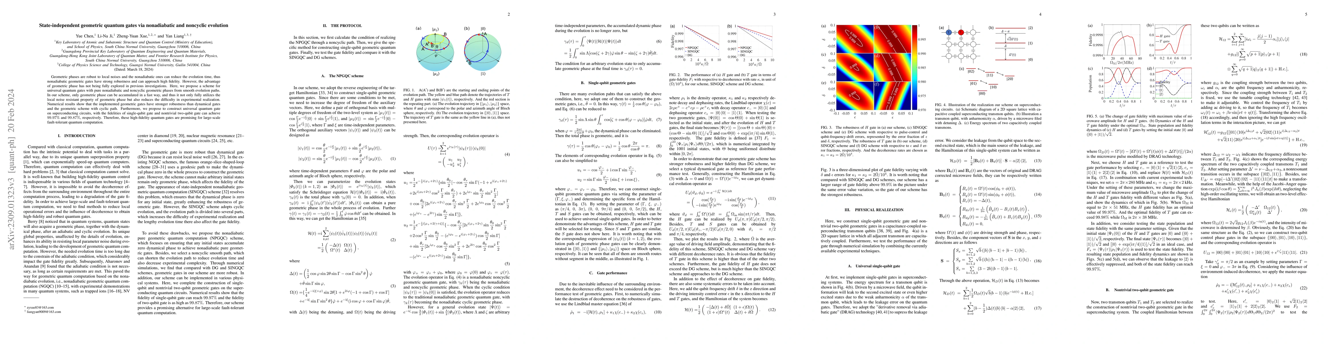 Thumbnail for State-independent geometric quantum gates via nonadiabatic and noncyclic
  evolution