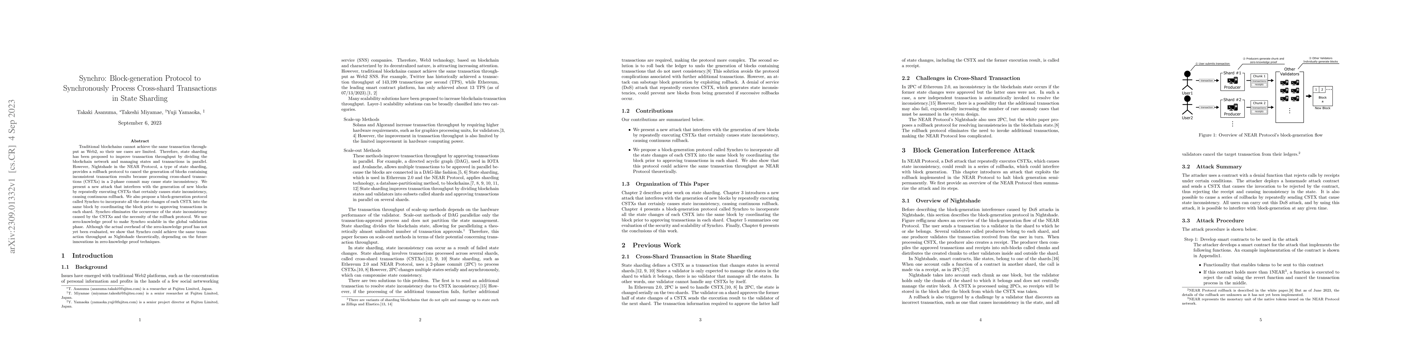 Thumbnail for Synchro: Block-generation Protocol to Synchronously Process Cross-shard
  Transactions in State Sharding