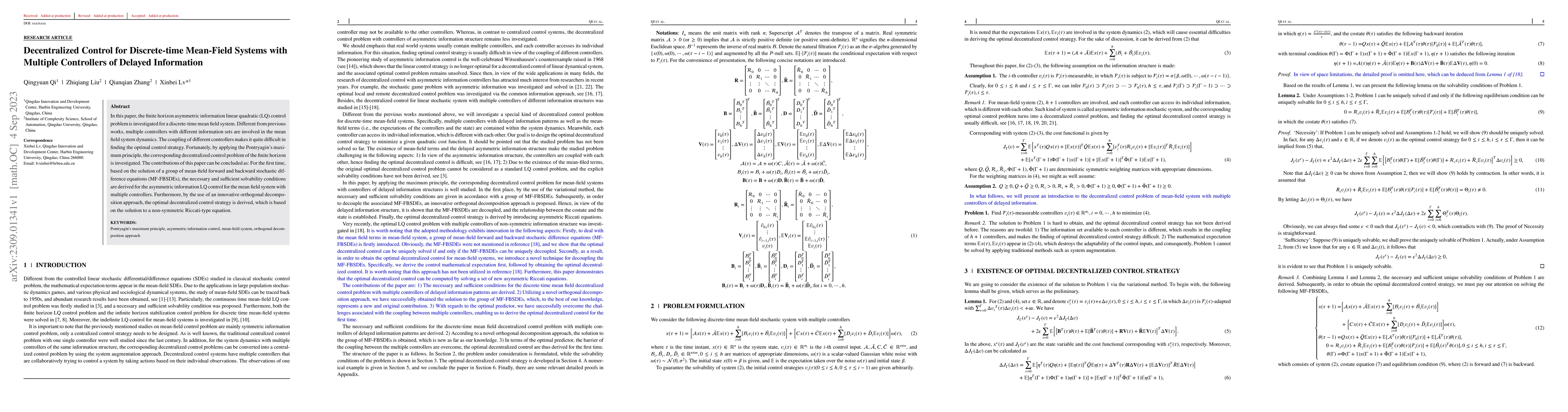Thumbnail for Decentralized Control for Discrete-time Mean-Field Systems with Multiple
  Controllers of Delayed Information