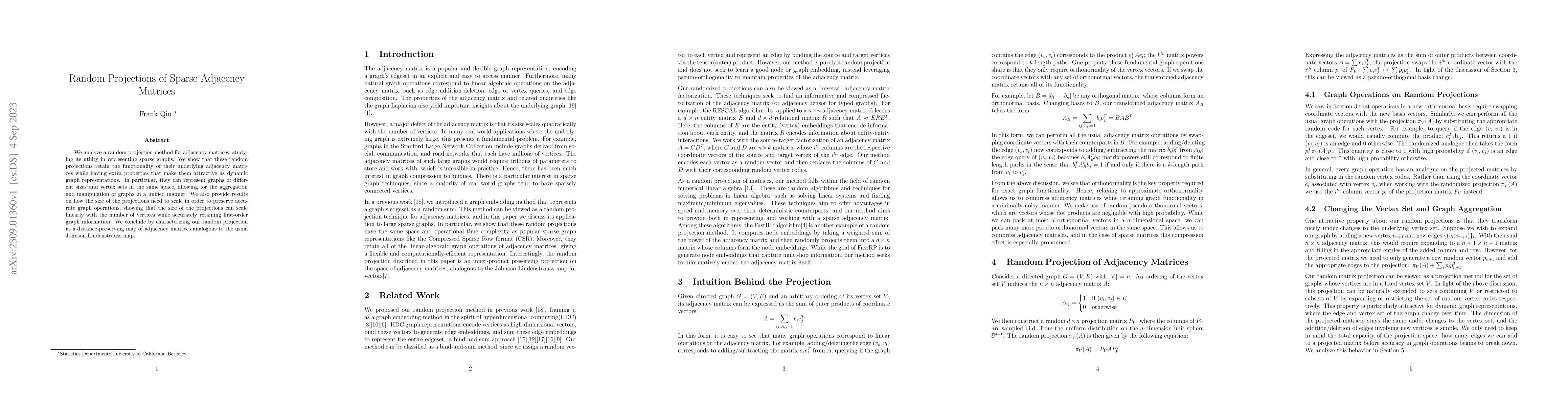 Thumbnail for Random Projections of Sparse Adjacency Matrices