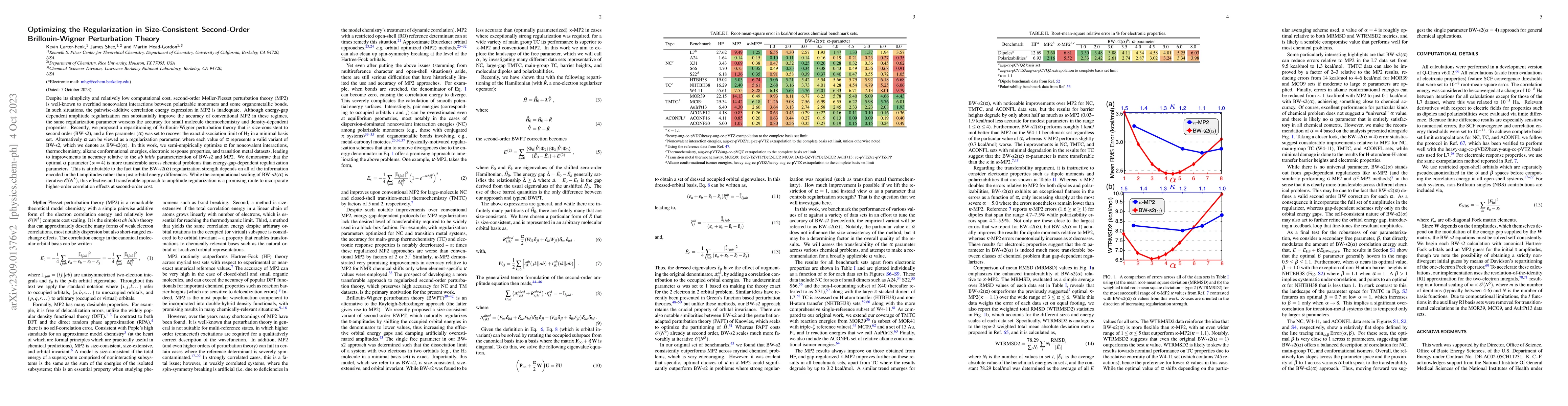 Thumbnail for Optimizing the Regularization in Size-Consistent Second-Order
  Brillouin-Wigner Perturbation Theory