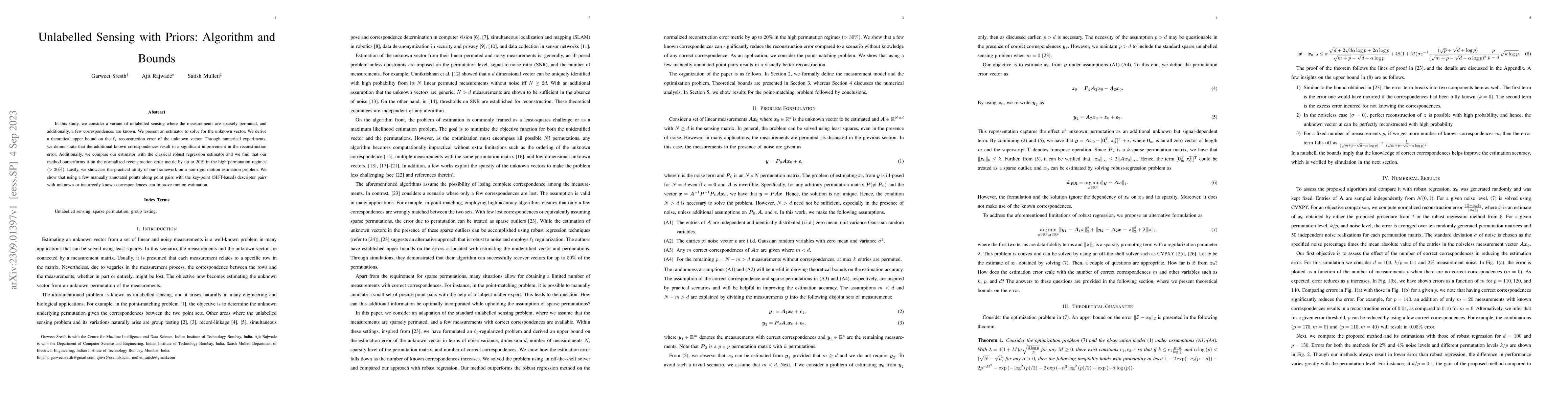 Thumbnail for Unlabelled Sensing with Priors: Algorithm and Bounds