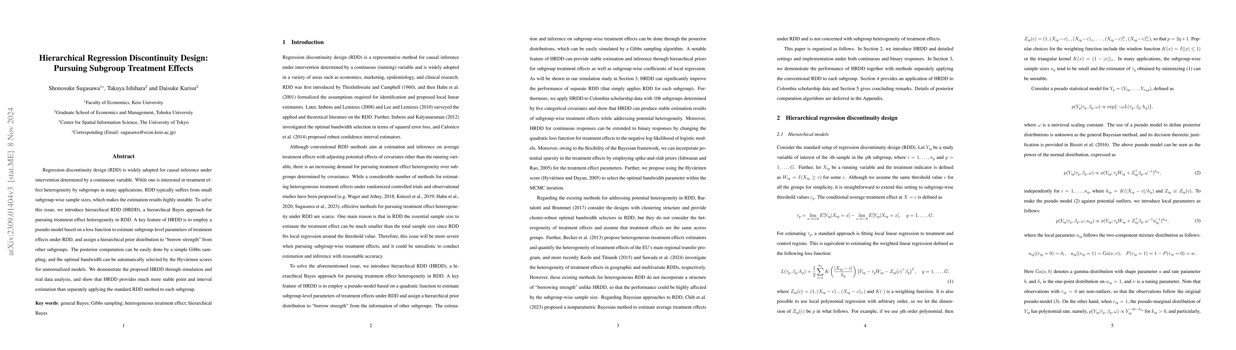 Thumbnail for Hierarchical Regression Discontinuity Design: Pursuing Subgroup
  Treatment Effects