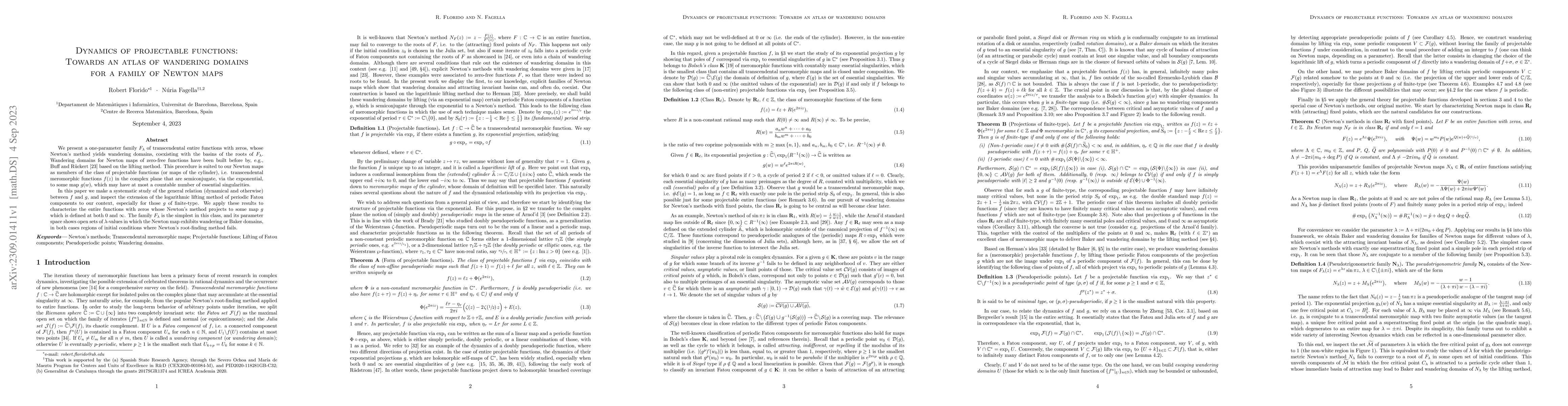Thumbnail for Dynamics of projectable functions: Towards an atlas of wandering domains
  for a family of Newton maps