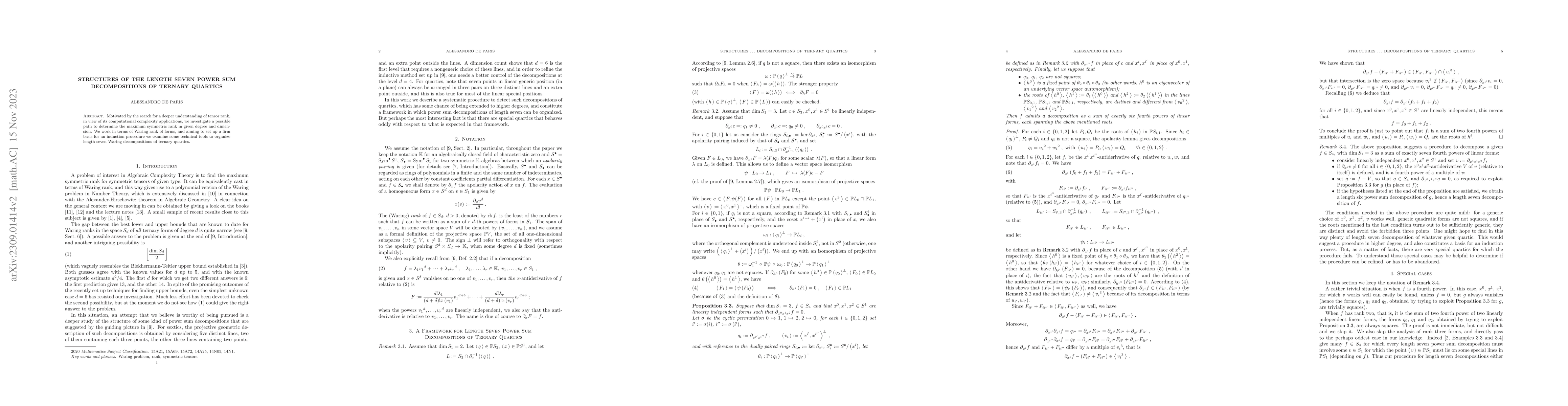 Thumbnail for Structures of the Length Seven Power Sum Decompositions of Ternary
  Quartics