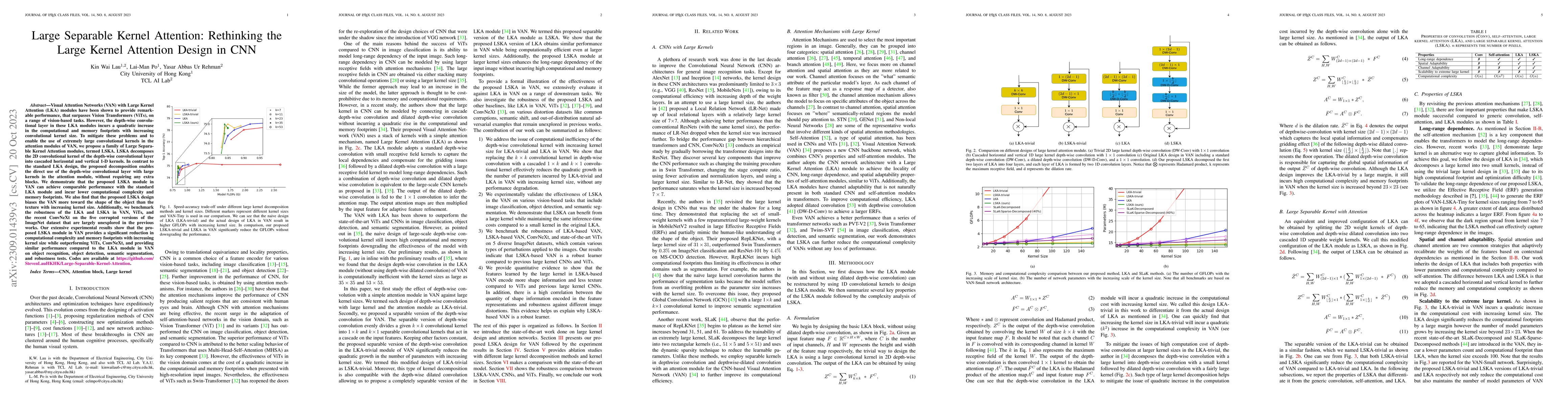 Thumbnail for Large Separable Kernel Attention: Rethinking the Large Kernel Attention
  Design in CNN