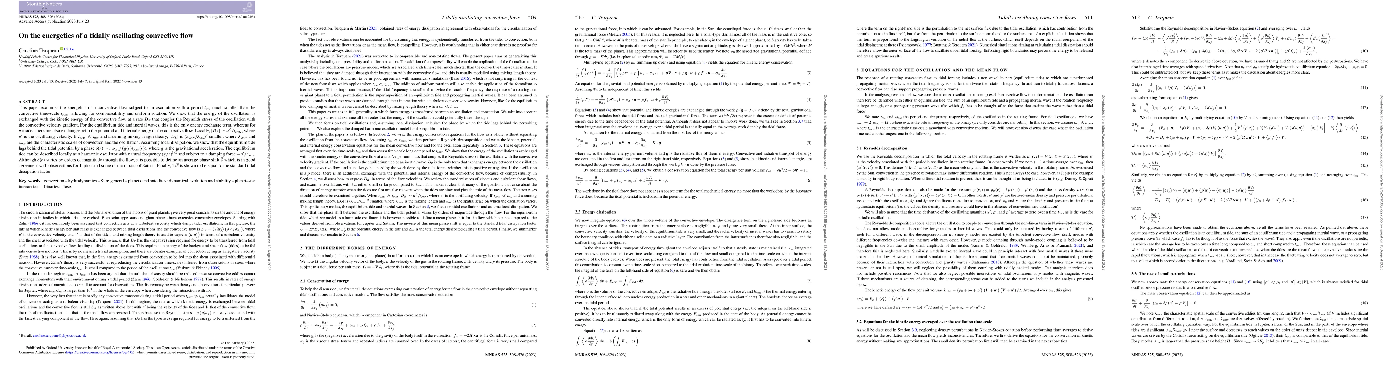 Thumbnail for On the energetics of a tidally oscillating convective flow