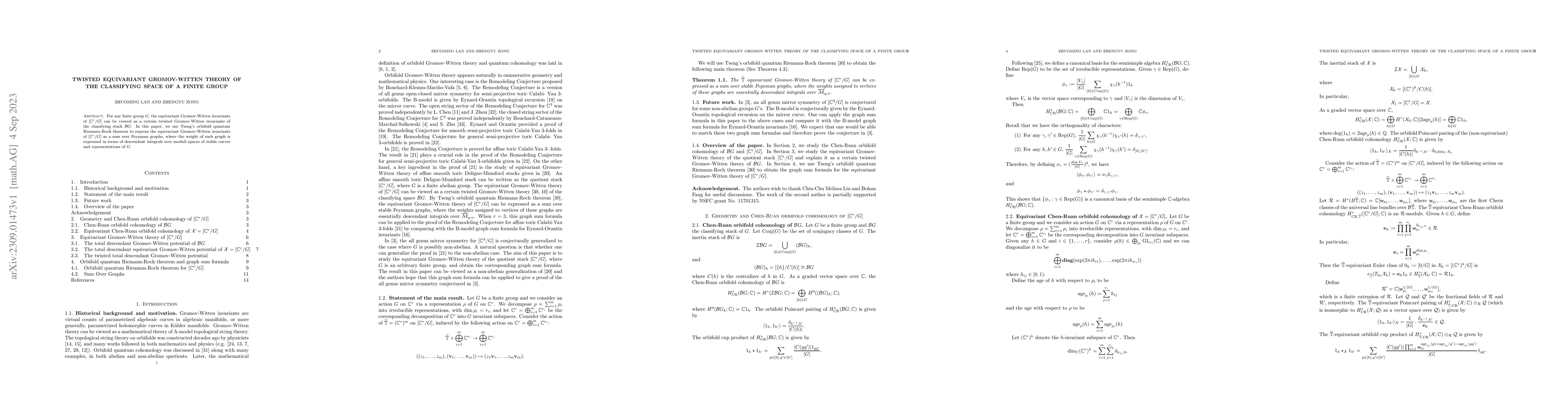 Thumbnail for Twisted Equivariant Gromov-Witten Theory of the Classifying Space of a
  Finite Group