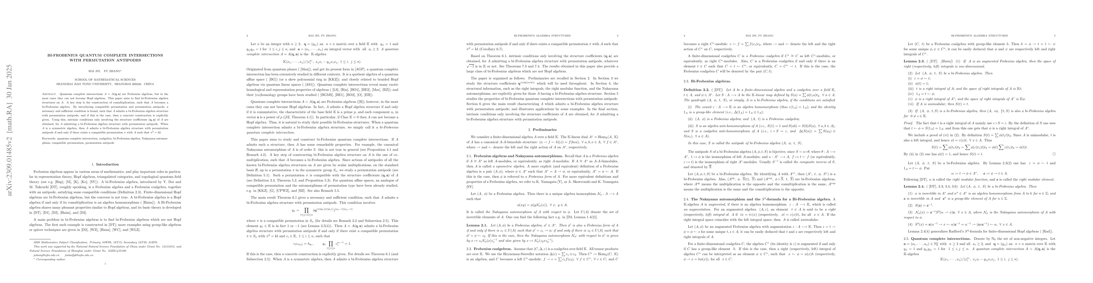 Thumbnail for Bi-Frobenius quantum complete intersections with permutation antipodes