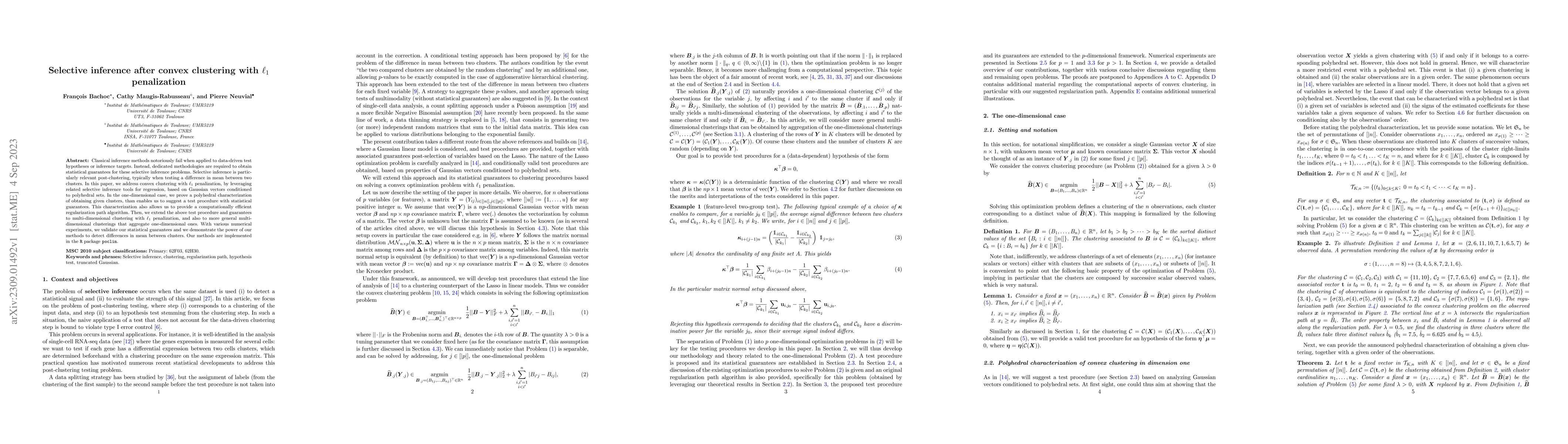 Thumbnail for Selective inference after convex clustering with $\ell_1$ penalization