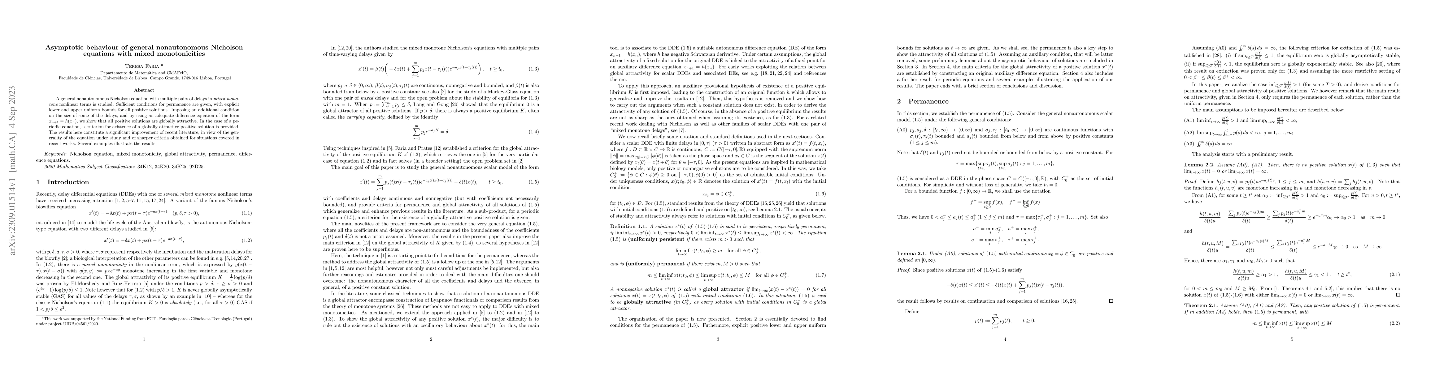 Thumbnail for Asymptotic behaviour of general nonautonomous Nicholson equations with
  mixed monotonicities