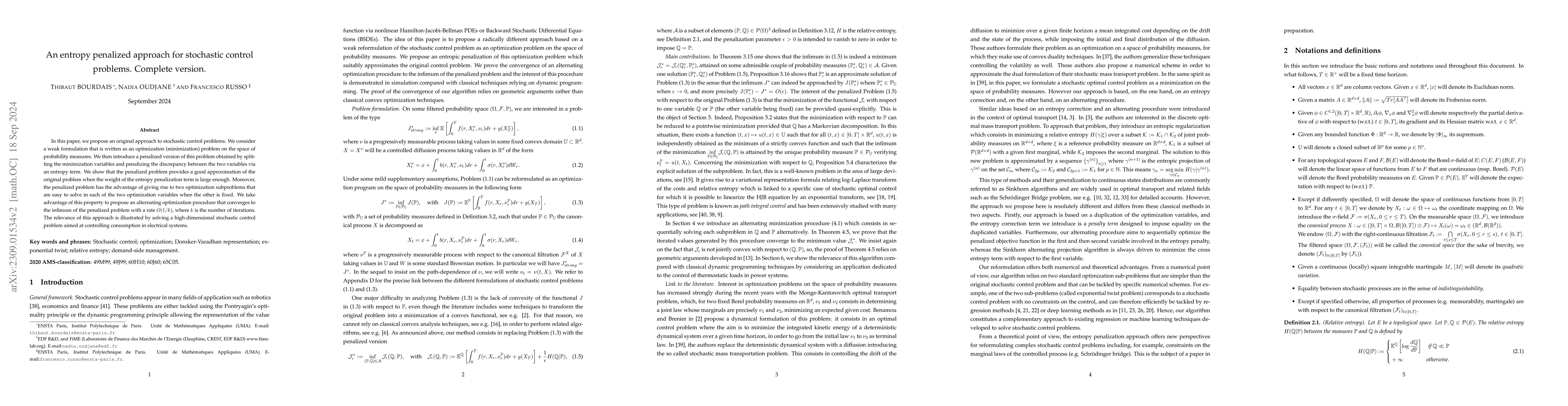 Thumbnail for An entropy penalized approach for stochastic control problems. Complete
  version