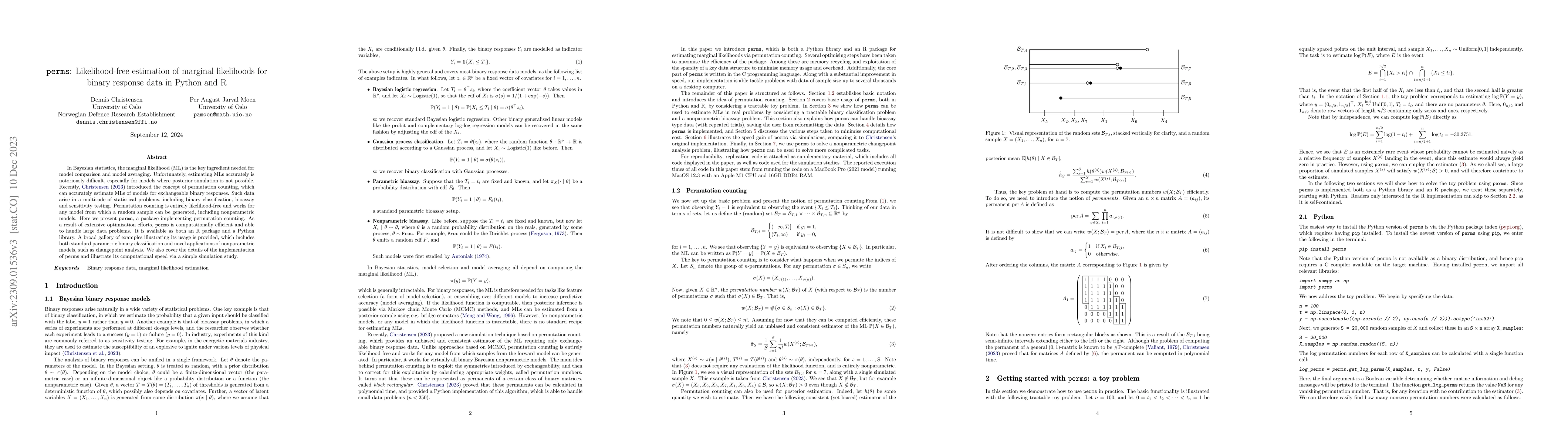 Thumbnail for perms: Likelihood-free estimation of marginal likelihoods for binary
  response data in Python and R