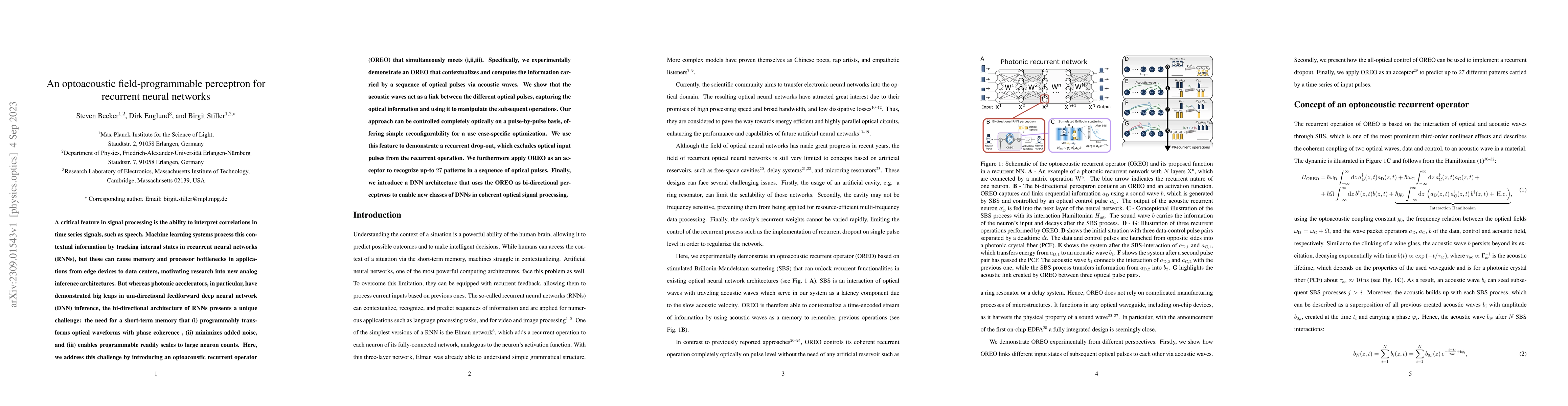 Thumbnail for An optoacoustic field-programmable perceptron for recurrent neural
  networks