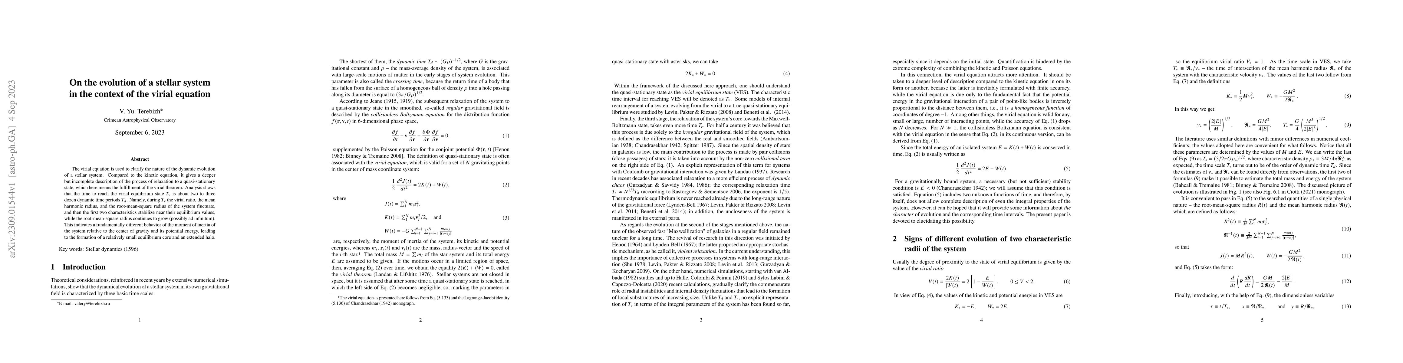 Thumbnail for On the evolution of a stellar system in the context of the virial
  equation