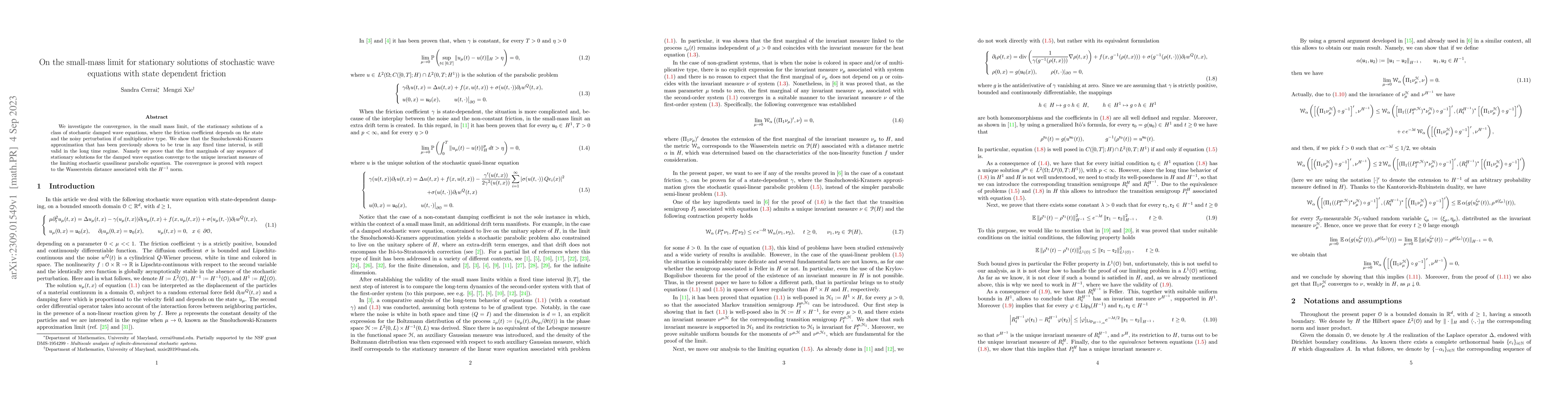 Thumbnail for On the small-mass limit for stationary solutions of stochastic wave
  equations with state dependent friction
