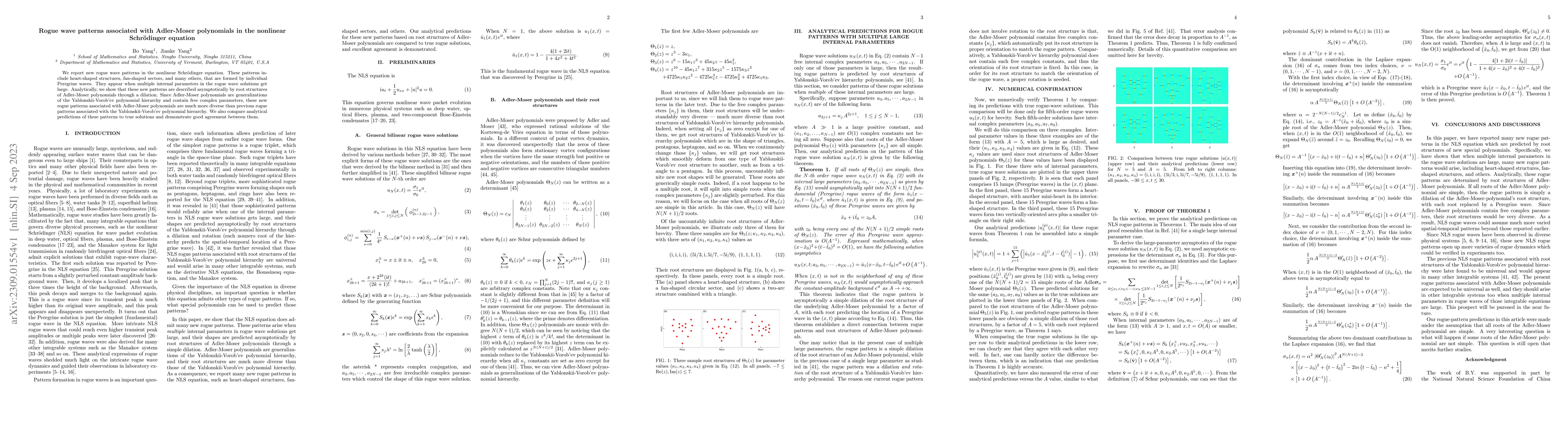 Thumbnail for Rogue wave patterns associated with Adler-Moser polynomials in the
  nonlinear Schr\"odinger equation