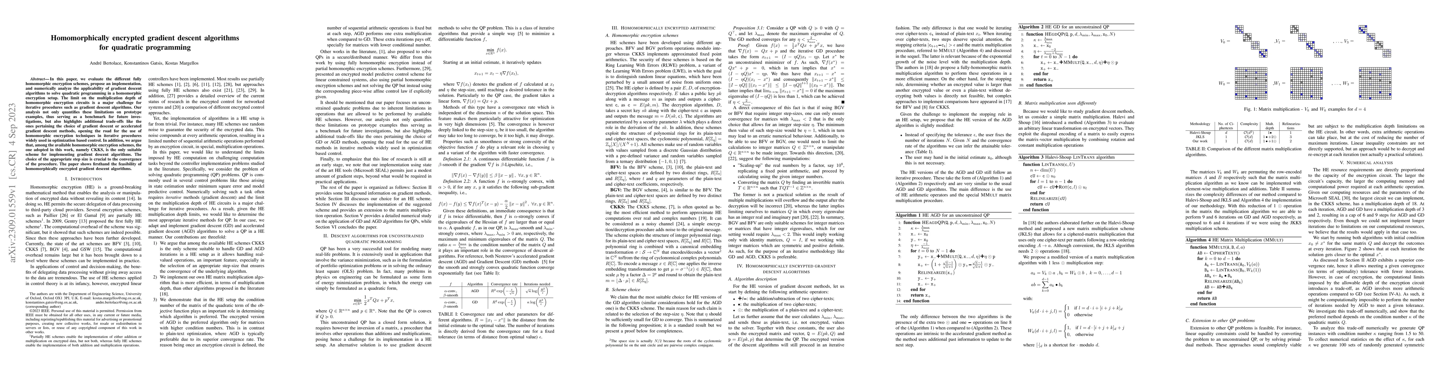 Thumbnail for Homomorphically encrypted gradient descent algorithms for quadratic
  programming