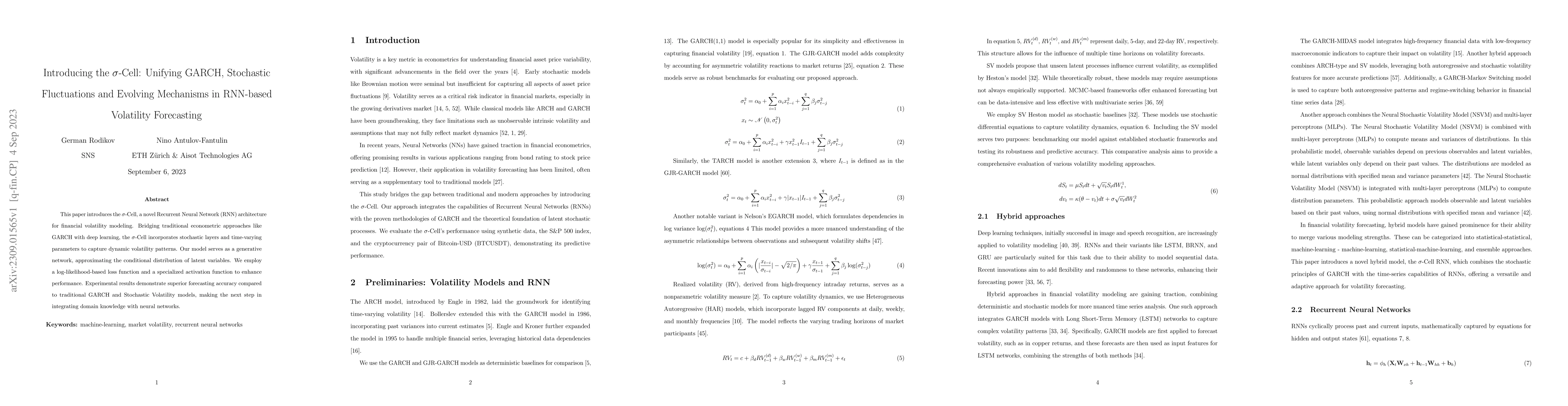 Thumbnail for Introducing the $\sigma$-Cell: Unifying GARCH, Stochastic Fluctuations
  and Evolving Mechanisms in RNN-based Volatility Forecasting