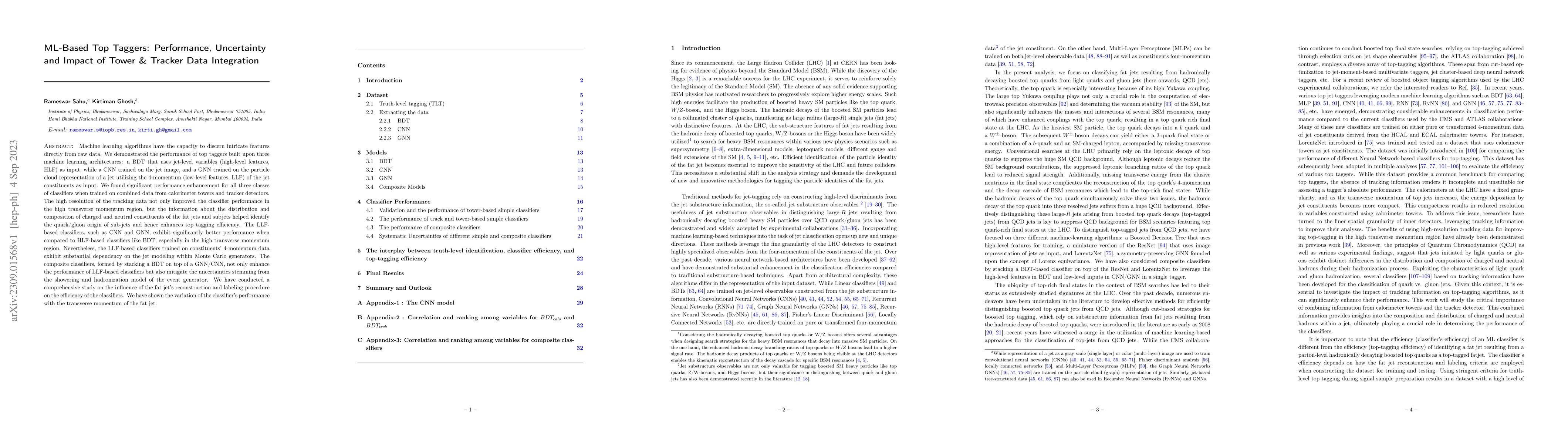 Thumbnail for ML-Based Top Taggers: Performance, Uncertainty and Impact of Tower &
  Tracker Data Integration