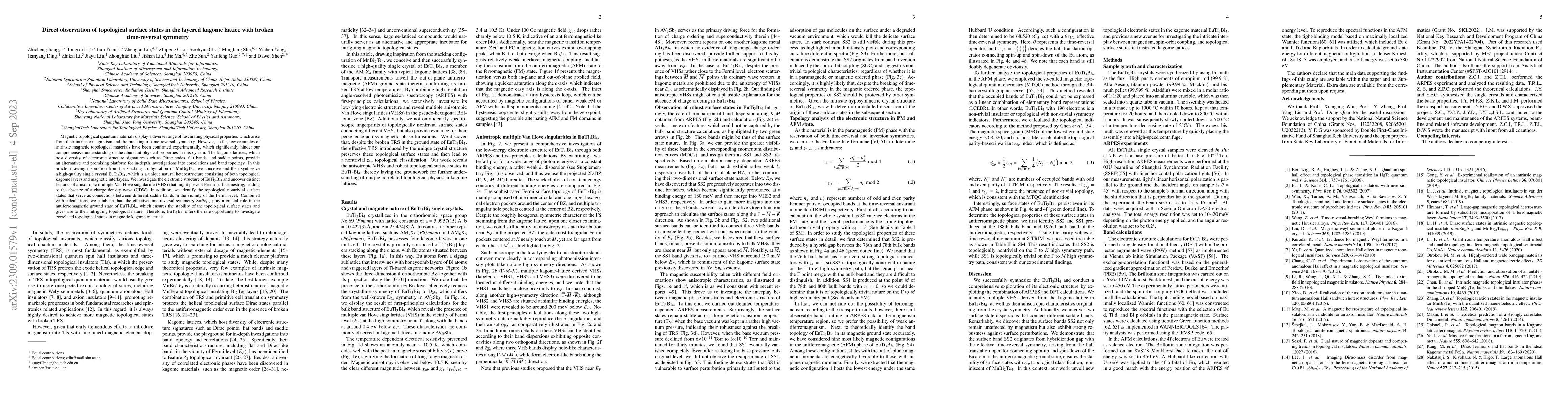 Thumbnail for Direct observation of topological surface states in the layered kagome
  lattice with broken time-reversal symmetry