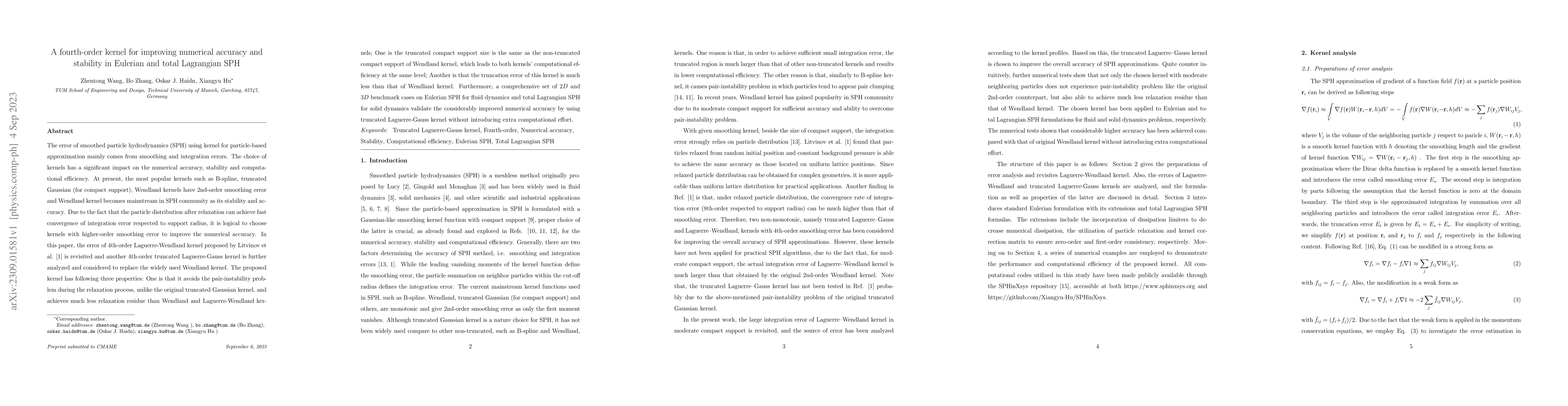 Thumbnail for A fourth-order kernel for improving numerical accuracy and stability in
  Eulerian and total Lagrangian SPH