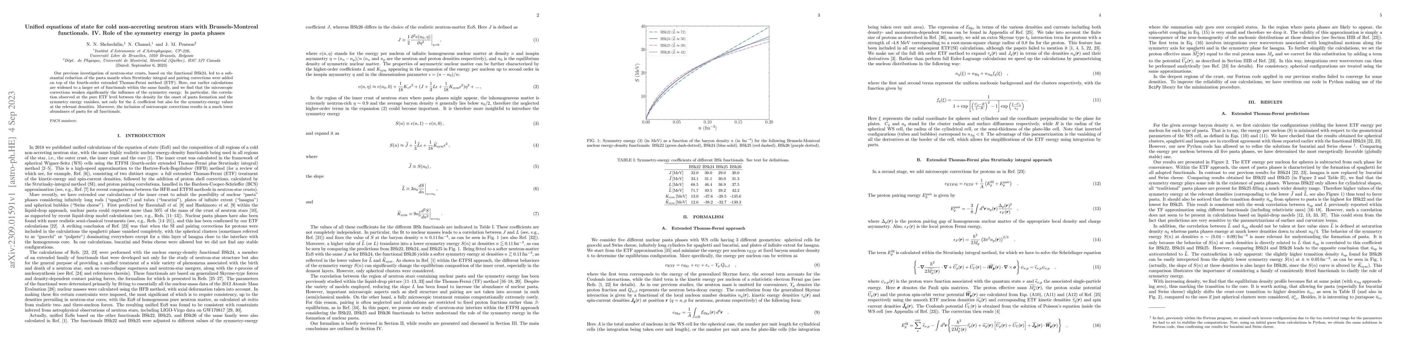 Thumbnail for Unified equations of state for cold non-accreting neutron stars with
  Brussels-Montreal functionals. IV. Role of the symmetry energy in pasta
  phases