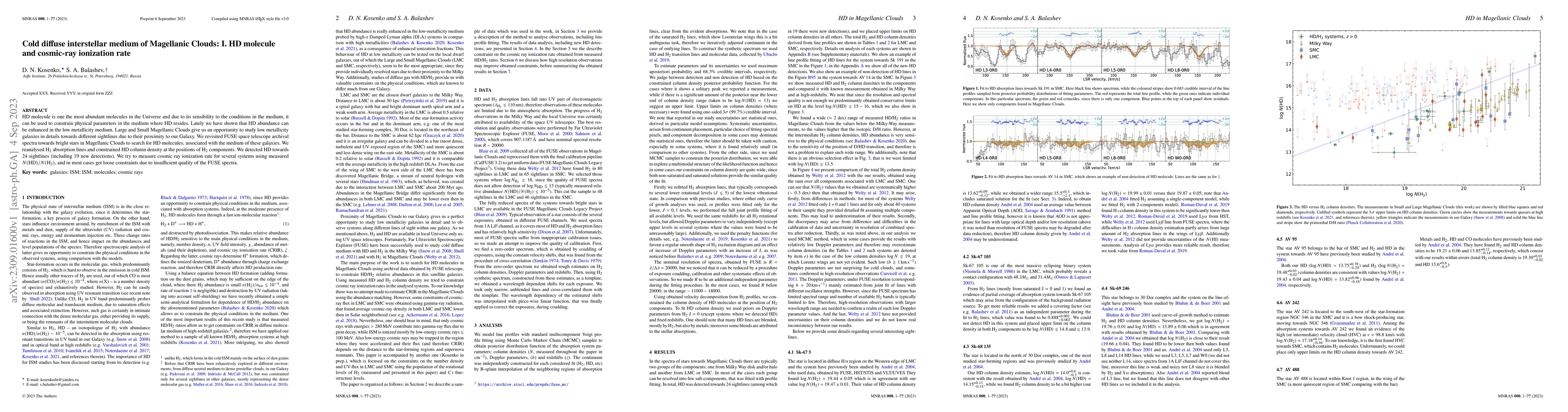 Thumbnail for Cold diffuse interstellar medium of Magellanic Clouds: I. HD molecule
  and cosmic-ray ionization rate