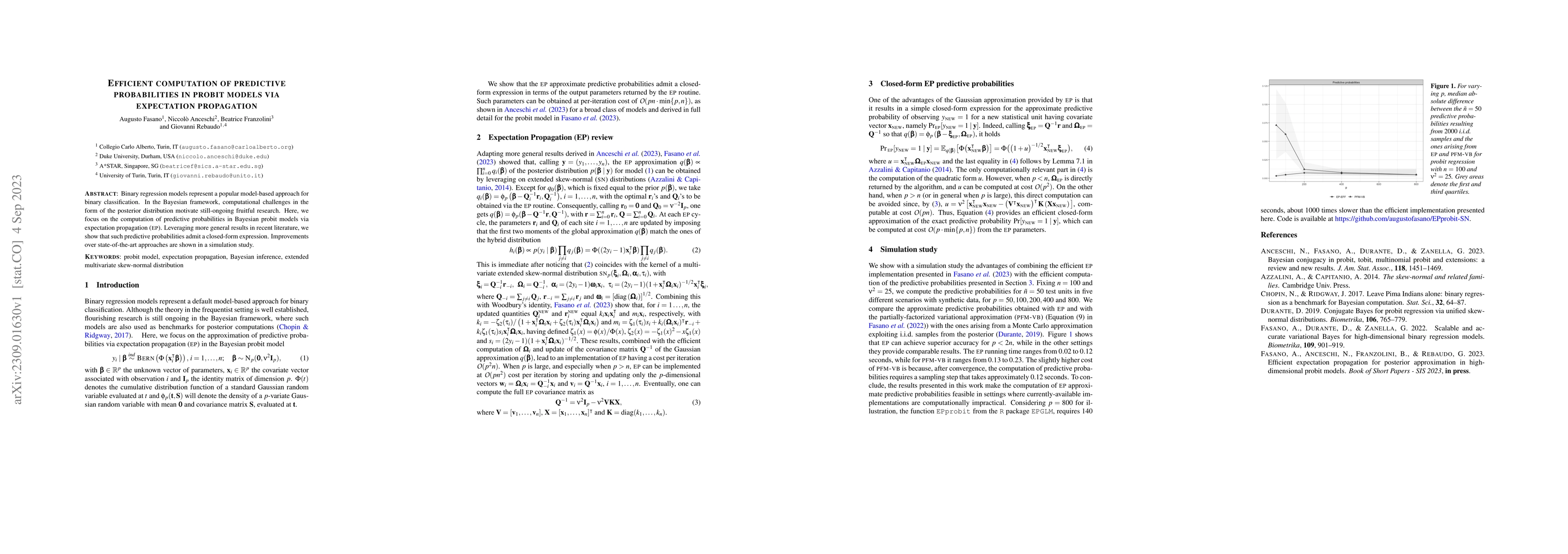 Thumbnail for Efficient computation of predictive probabilities in probit models via
  expectation propagation
