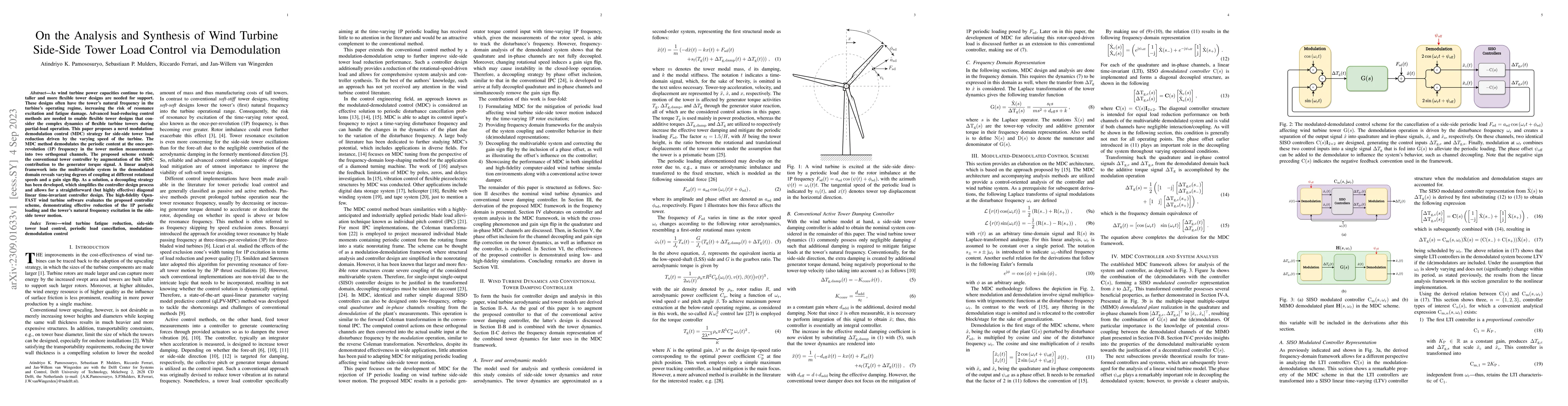 Thumbnail for On the Analysis and Synthesis of Wind Turbine Side-Side Tower Load
  Control via Demodulation