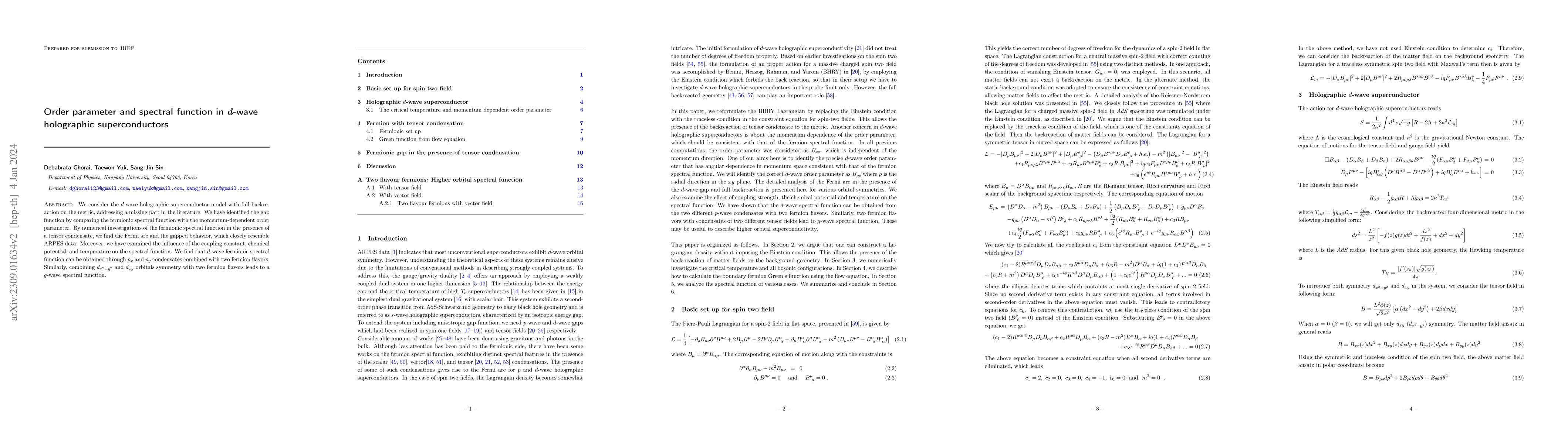 Thumbnail for Order parameter and spectral function in $d$-wave holographic
  superconductors
