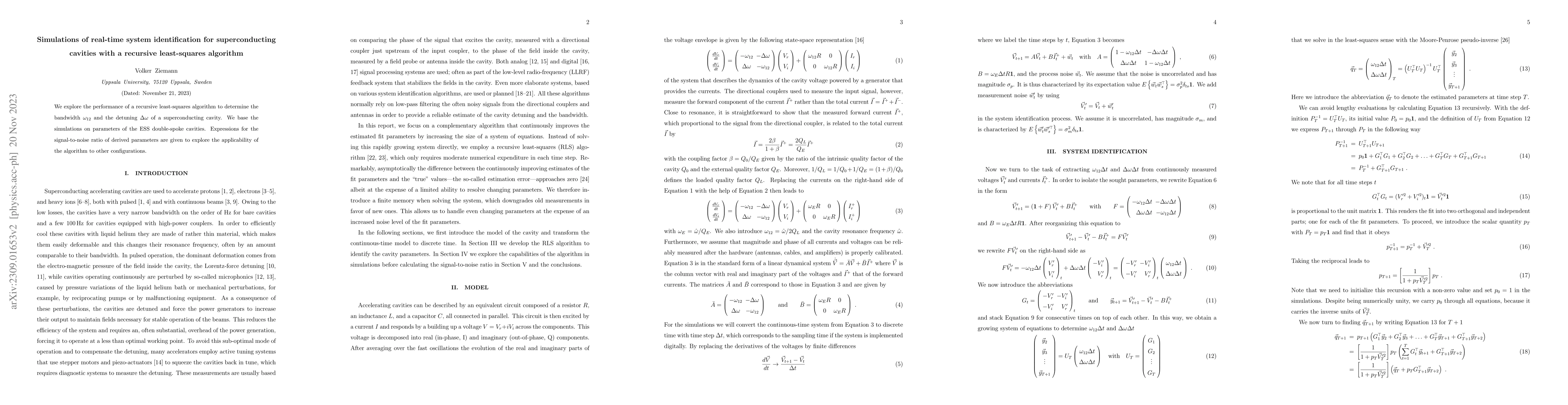 Thumbnail for Simulations of real-time system identification for superconducting
  cavities with a recursive least-squares algorithm