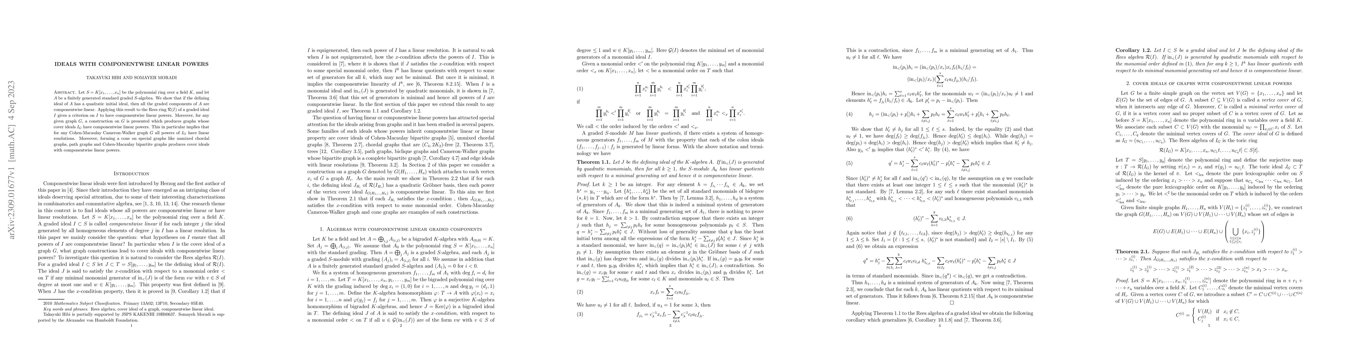 Thumbnail for Ideals with componentwise linear powers