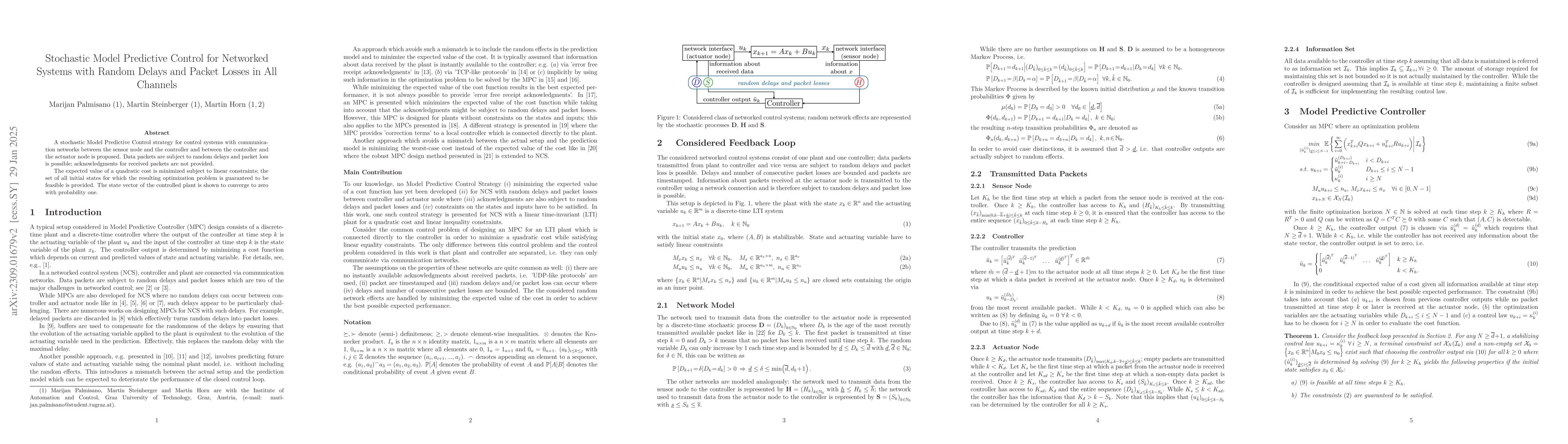 Thumbnail for Stochastic Model Predictive Control for Networked Systems with Random
  Delays and Packet Losses in All Channels