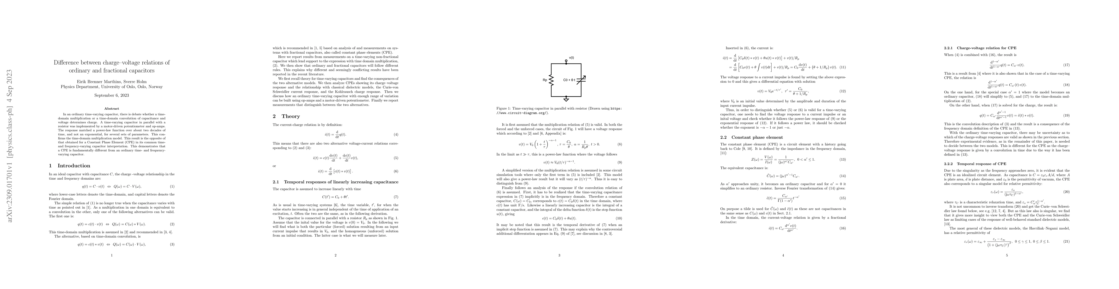 Thumbnail for Difference between charge-voltage relations of ordinary and fractional
  capacitors