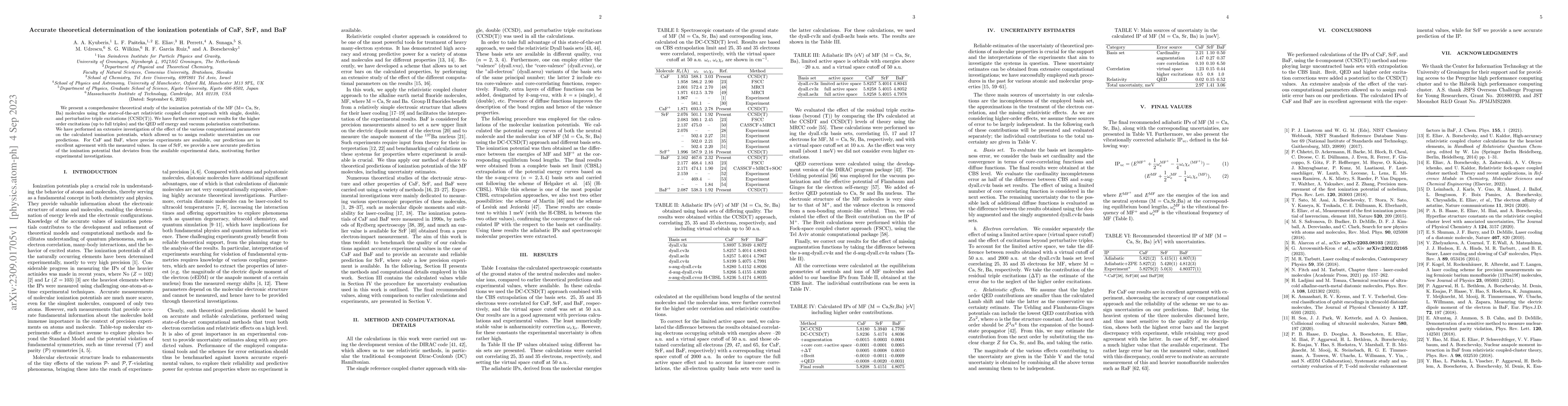 Thumbnail for Accurate theoretical determination of the ionization potentials of CaF,
  SrF, and BaF