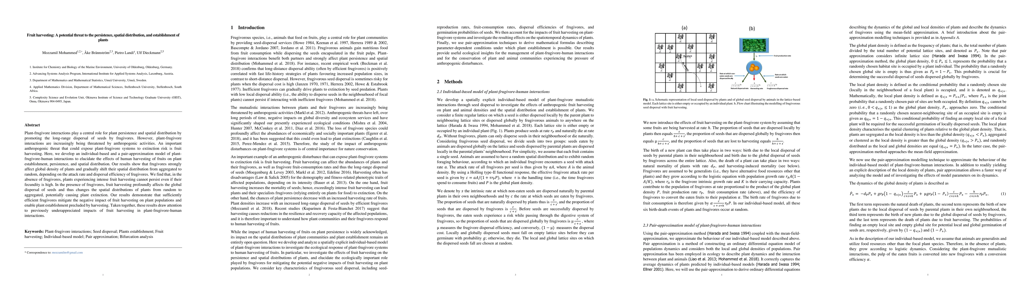 Thumbnail for Fruit harvesting: A potential threat to the persistence, spatial
  distribution, and establishment of plants