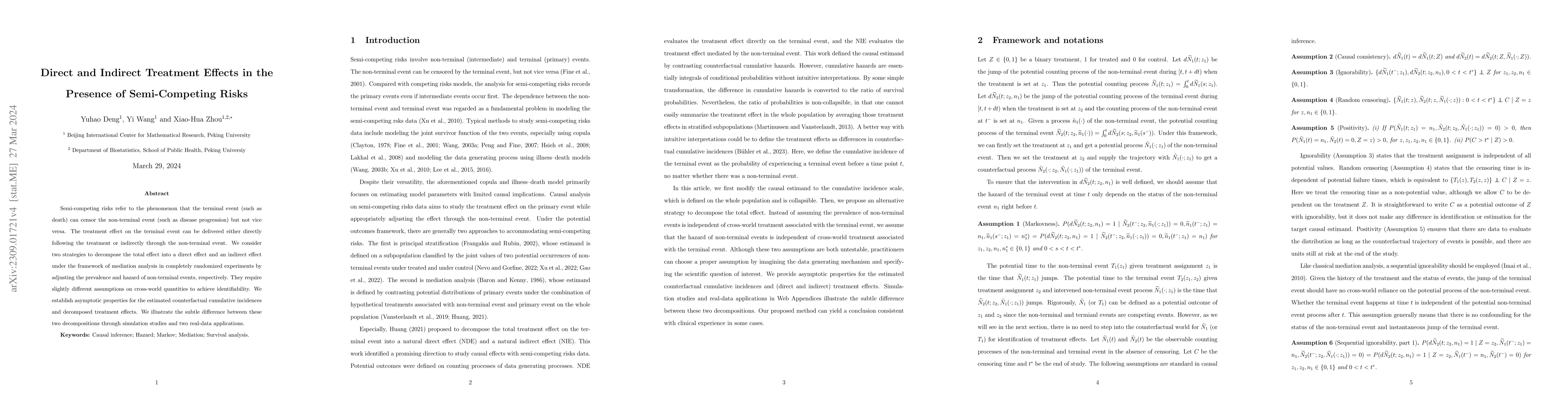 Thumbnail for Direct and Indirect Treatment Effects in the Presence of Semi-Competing
  Risks