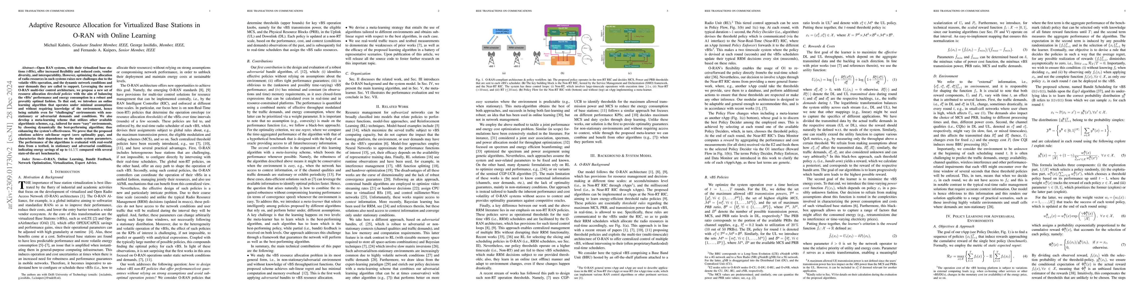 Thumbnail for Adaptive Resource Allocation for Virtualized Base Stations in O-RAN with
  Online Learning