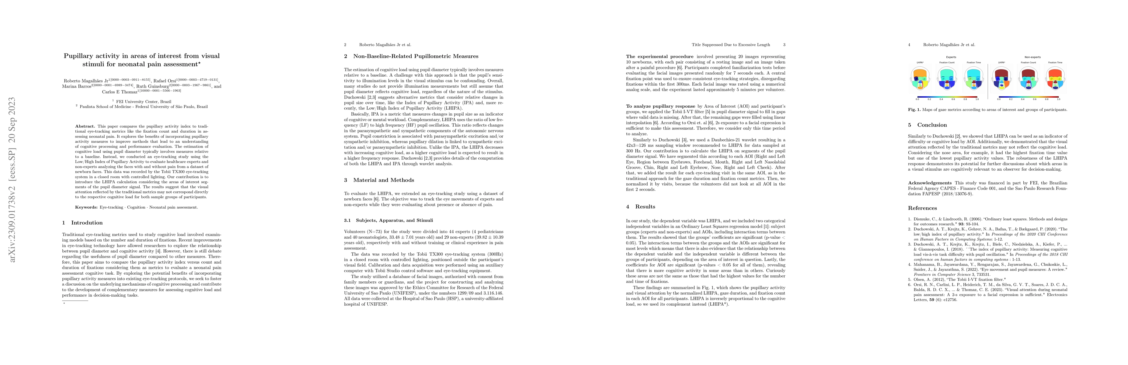 Thumbnail for Pupillary activity in areas of interest from visual stimuli for neonatal
  pain assessment