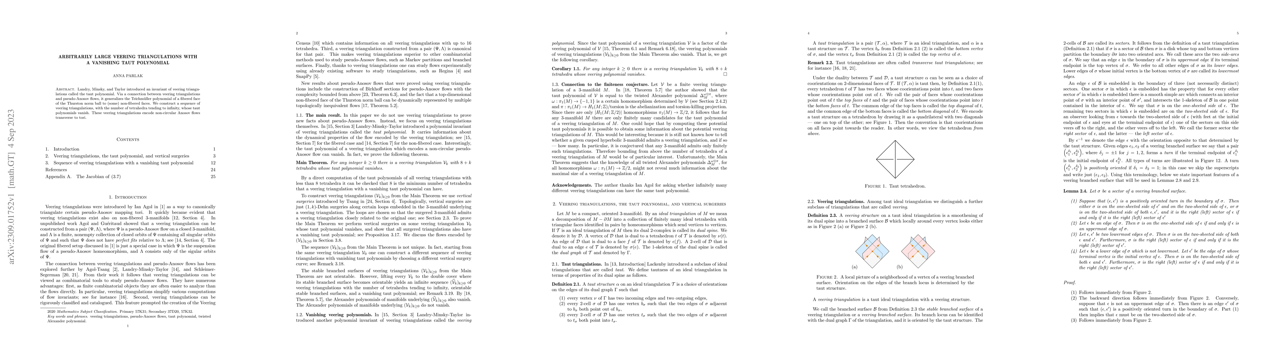 Thumbnail for Arbitrarily large veering triangulations with a vanishing taut
  polynomial