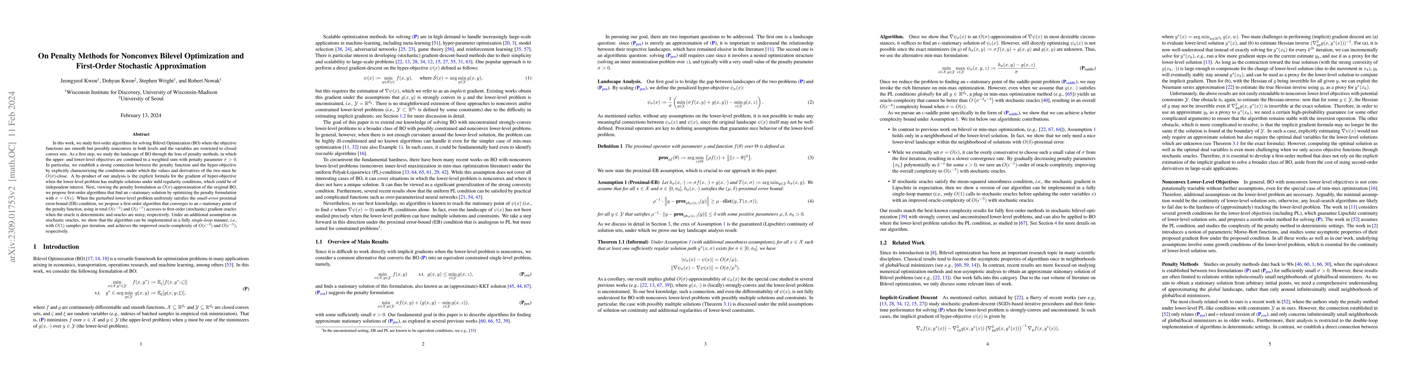 Thumbnail for On Penalty Methods for Nonconvex Bilevel Optimization and First-Order
  Stochastic Approximation