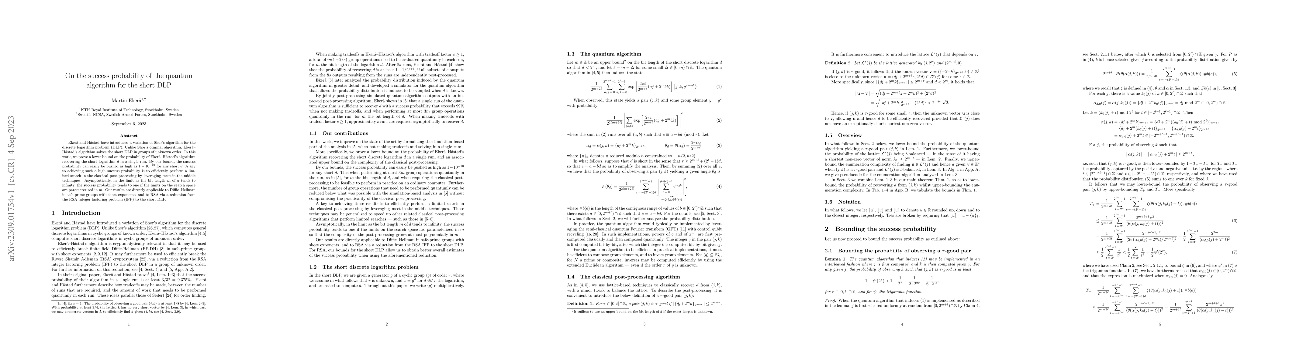 Thumbnail for On the success probability of the quantum algorithm for the short DLP