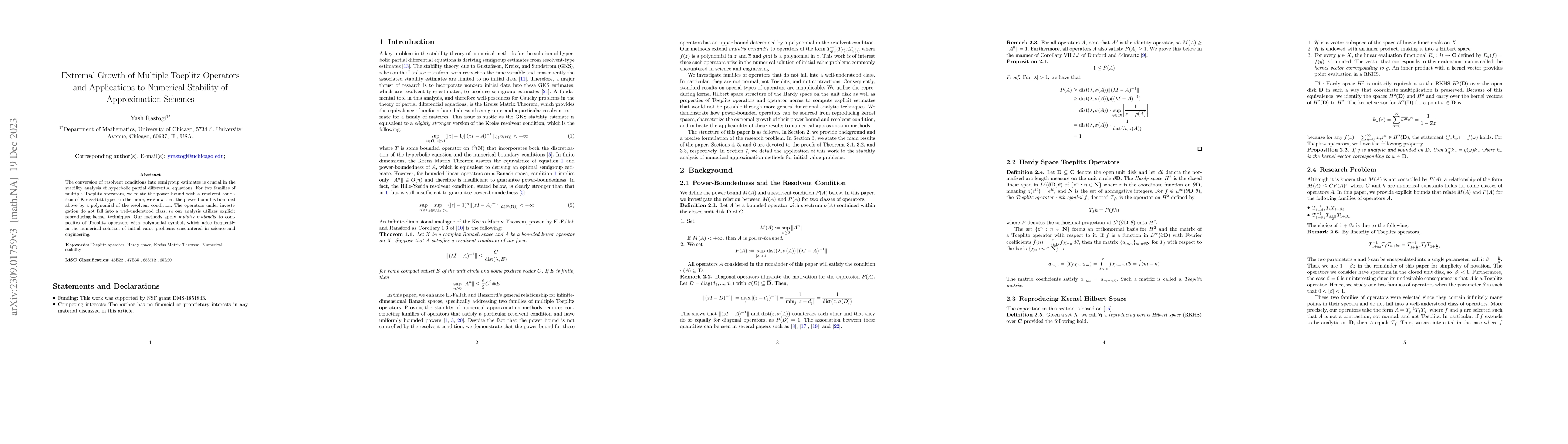 Thumbnail for Extremal Growth of Multiple Toeplitz Operators and Applications to
  Numerical Stability of Approximation Schemes
