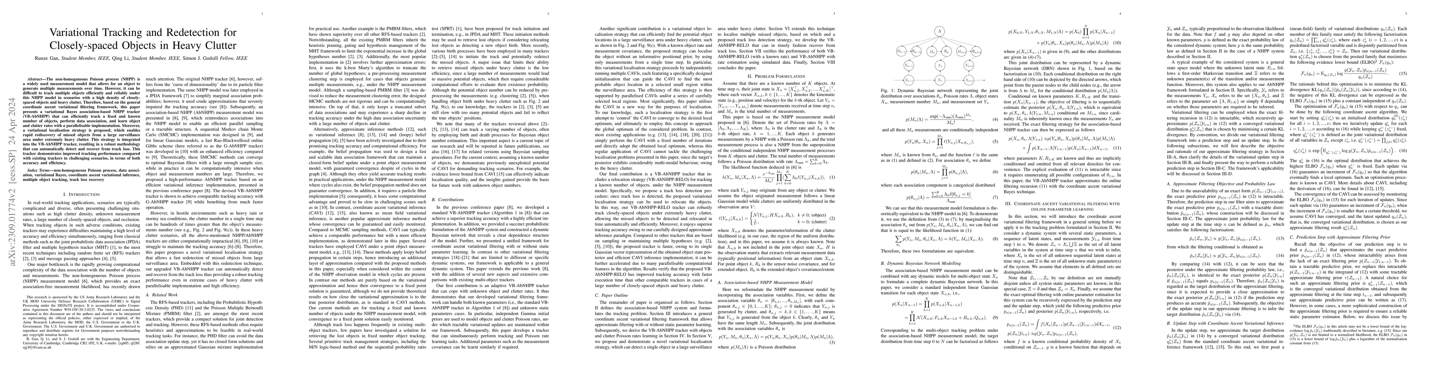 Thumbnail for Variational Tracking and Redetection for Closely-spaced Objects in Heavy
  Clutter: Supplementary Materials
