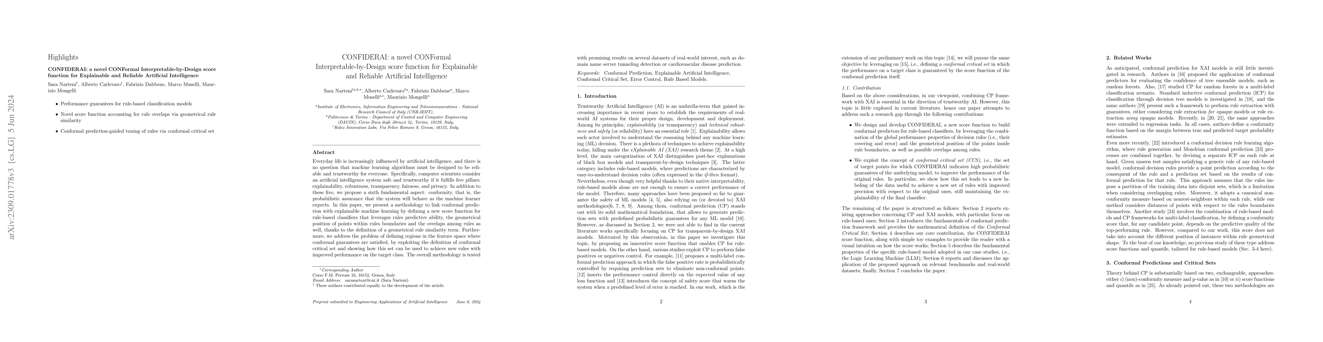 Thumbnail for CONFIDERAI: a novel CONFormal Interpretable-by-Design score function for
  Explainable and Reliable Artificial Intelligence